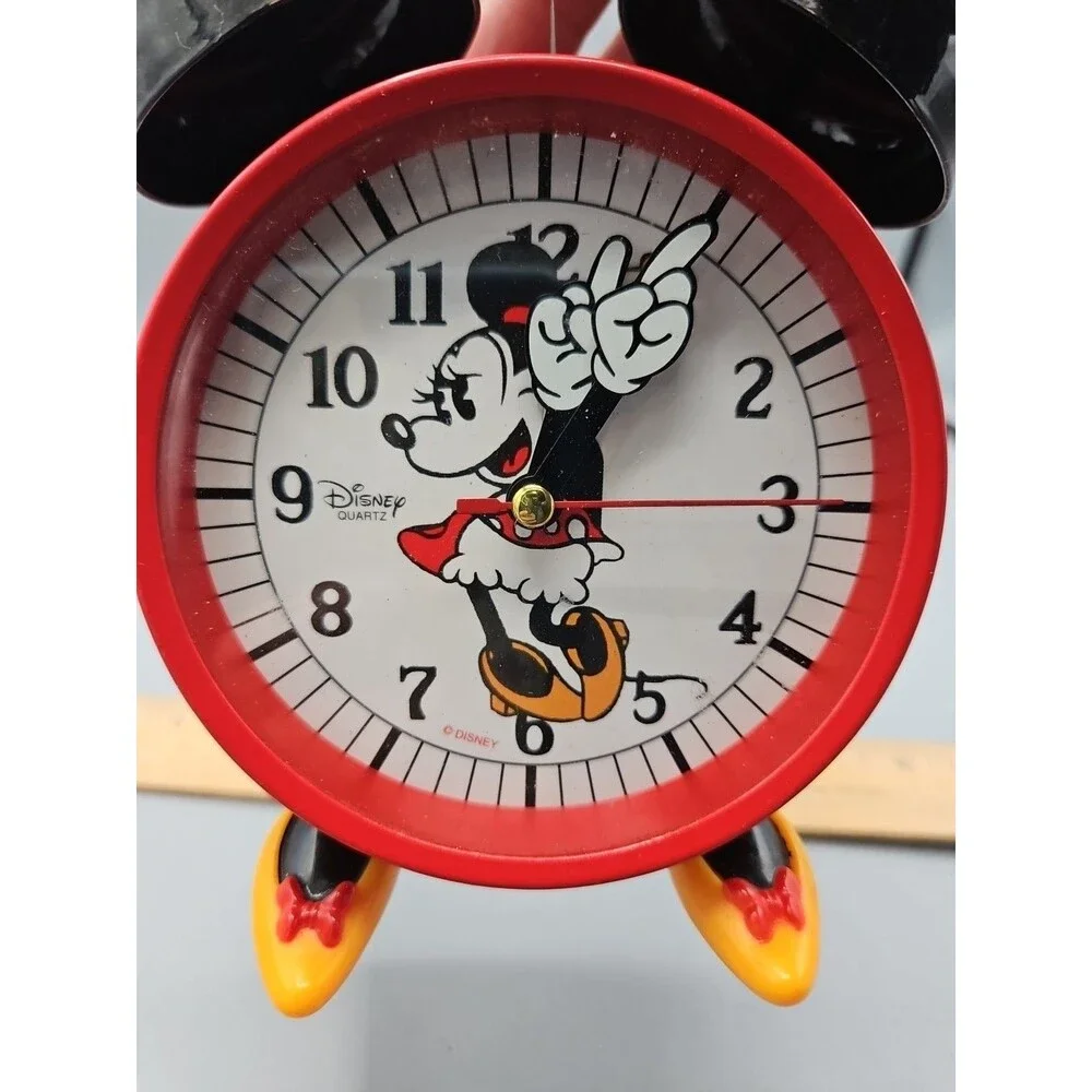 Disney Parks Minnie Mouse Red Twin Bell Alarm Clock with Feet Tested Works